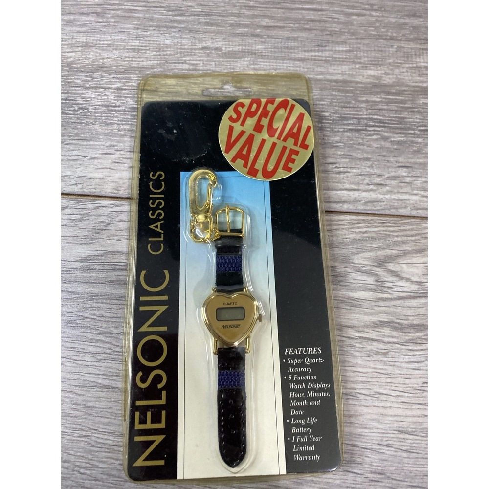 Nelsonic Heart Digital Clip Watch Womens OS Gold Black New Vintage NSC 1032